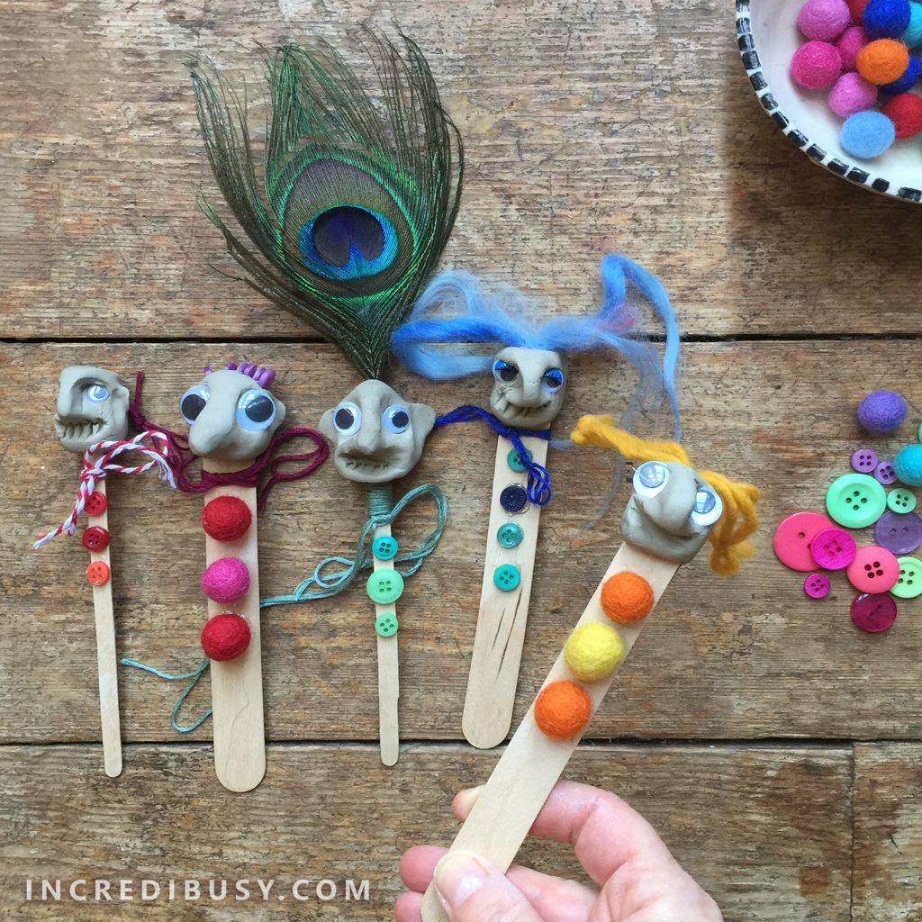 Craft Stick Puppet with Clay Heads