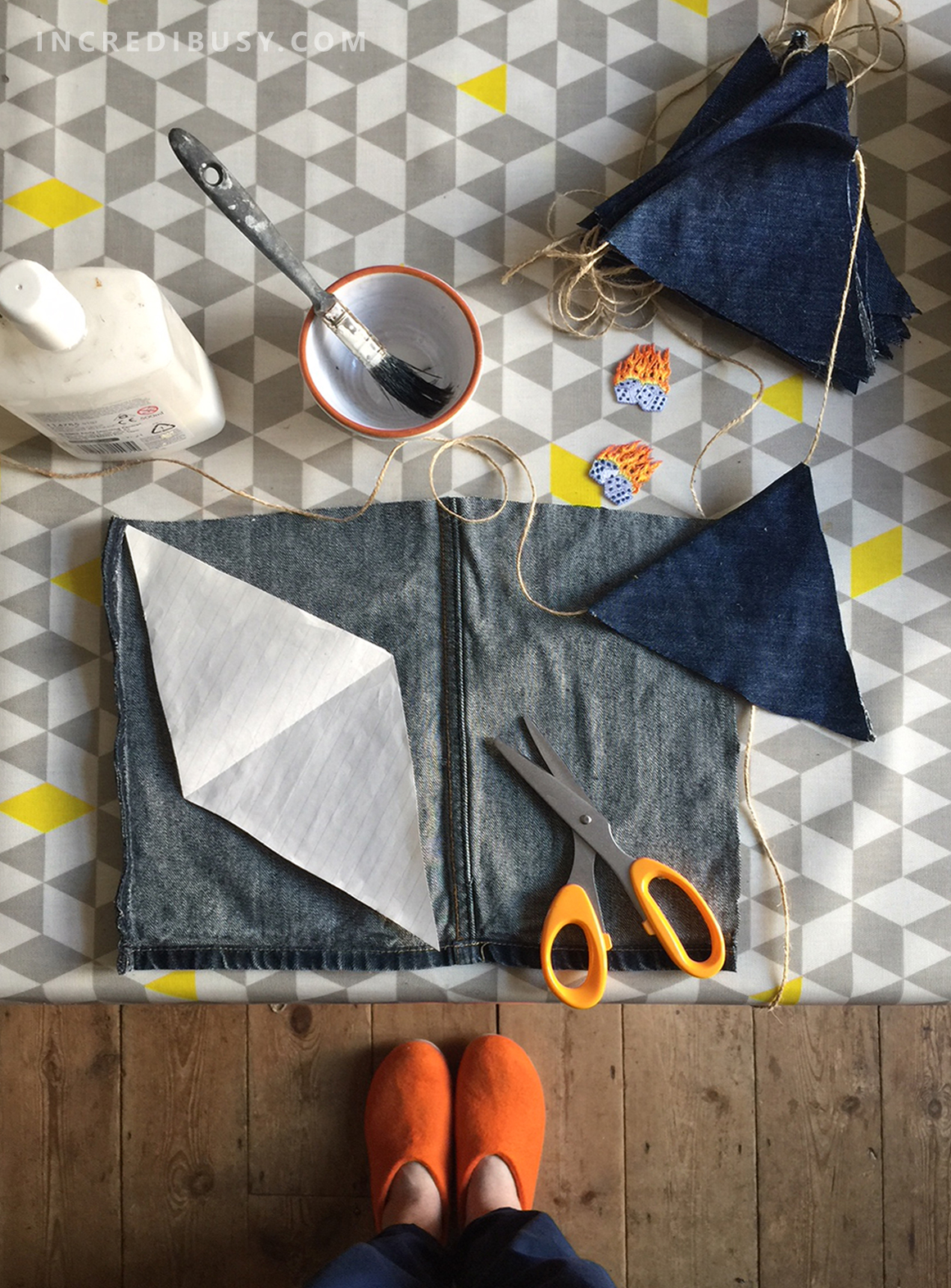 Denim-Bunting-DIY-glue