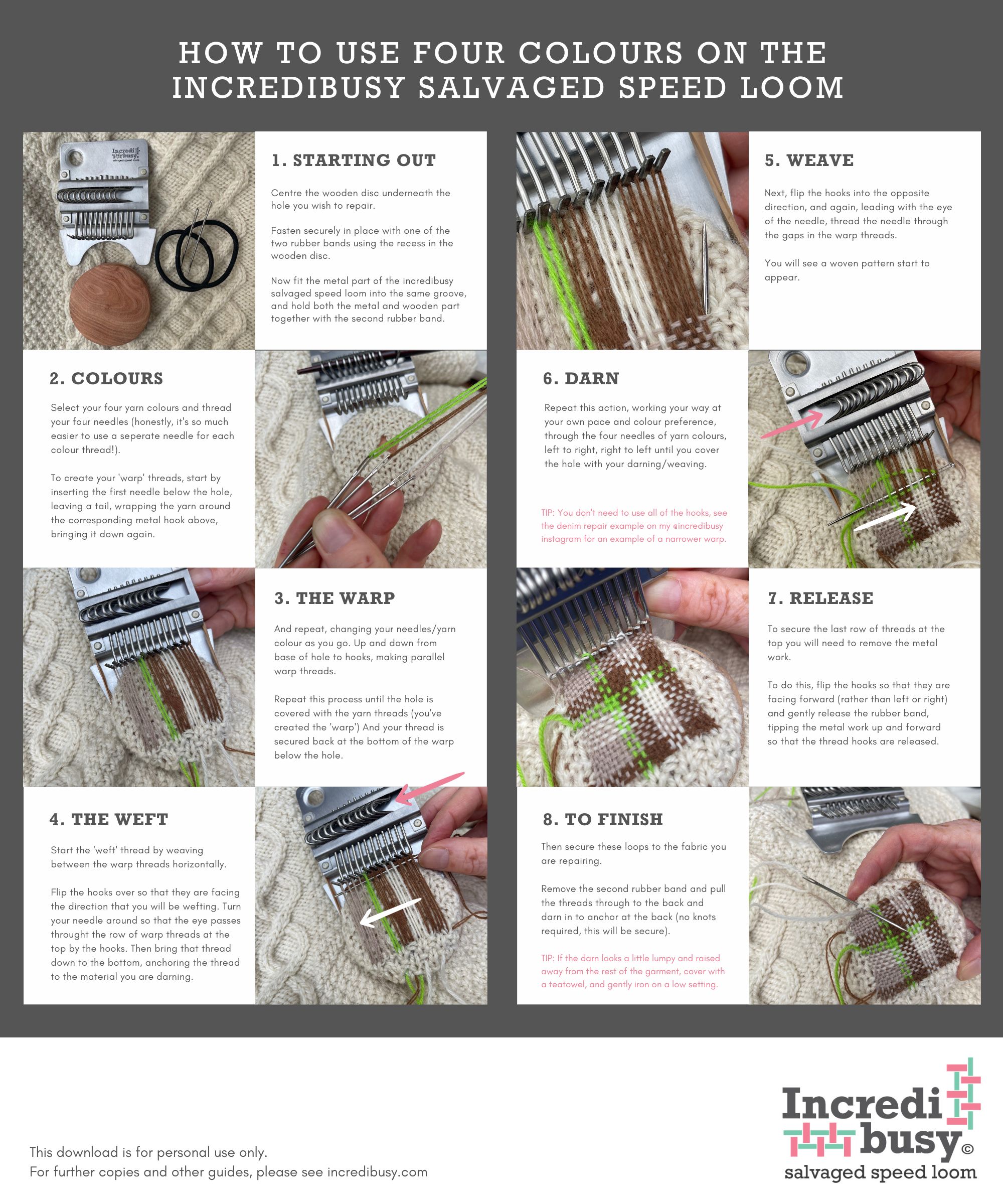 Introduction-to-the-incredibusy-Salvaged-Speed-Loom-with-four-colours-of-yarn